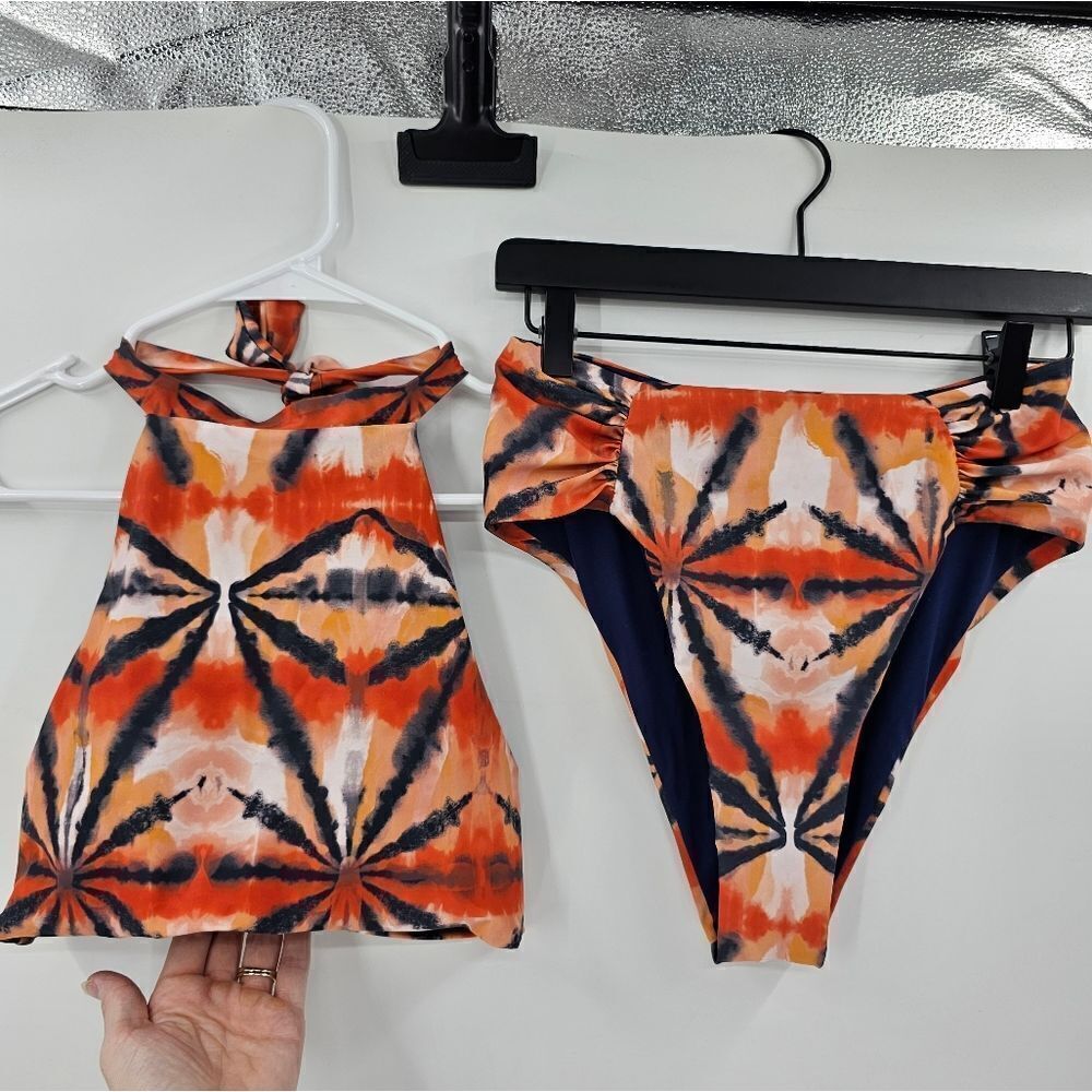 Phax swim medium bikini high neck waist cheeky full coverage top swimsuit orange